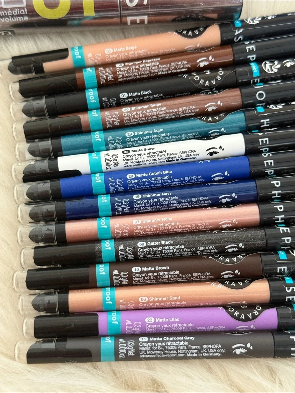 Sephora 12 hr colorful waterproof eyeliner, brow wax and mascara set